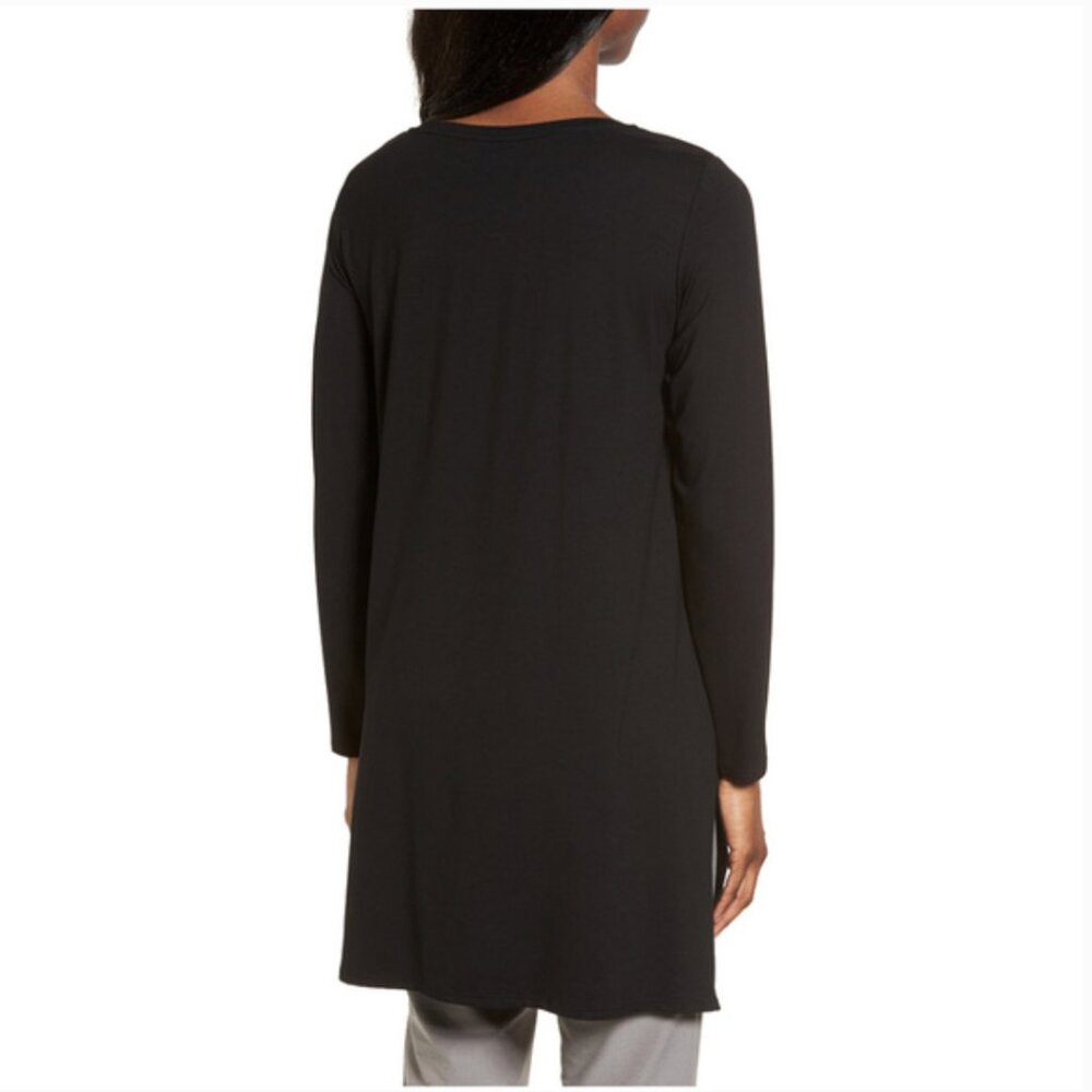 Eileen Fisher Long Sleeve Jersey Tunic Top Black XL Lightweight Lagenlook Comfy - Picture 2 of 9